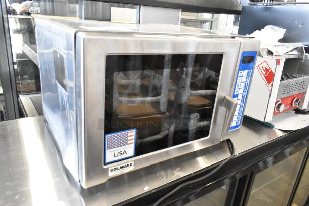 BRAND NEW SCRATCH AND DENT Solwave SWA21T commercial microwave, stainless steel, push button controls, USA made.
