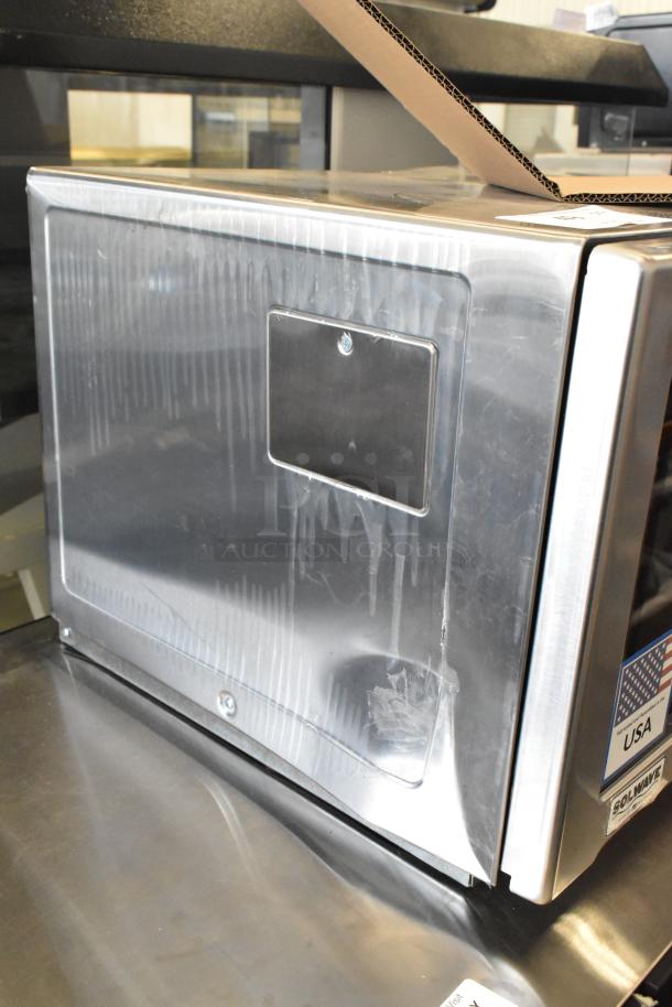 BRAND NEW SCRATCH AND DENT, 2025 Solwave SWA21T medium-duty commercial microwave, stainless steel, 208/240V, push controls.