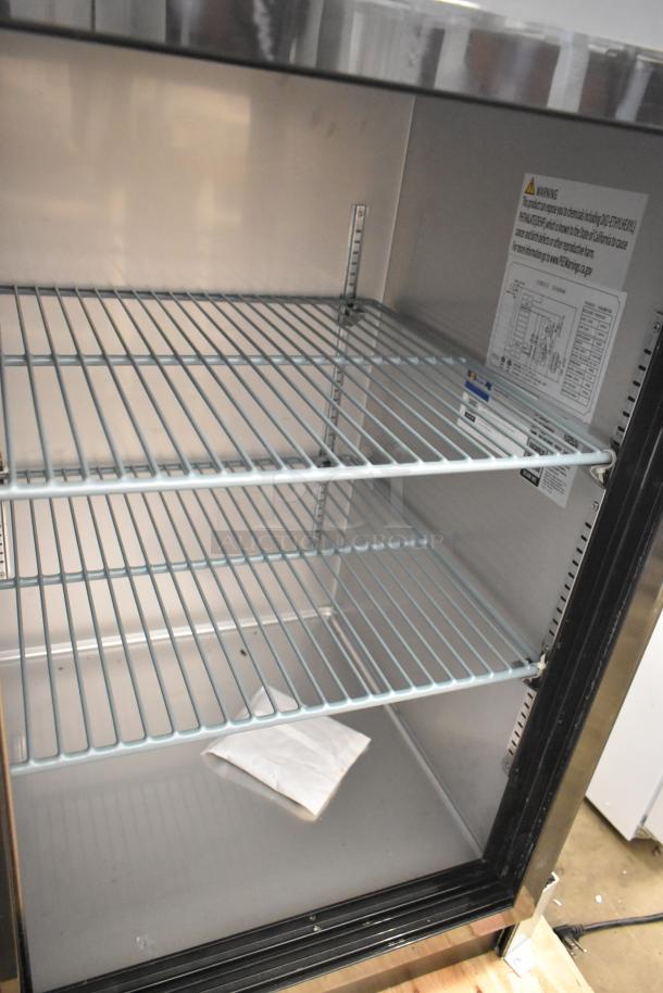 Brand new 2024 Avantco 73" underbar fridge with narrow sliding glass door, galvanized top, LED lighting, and 115V.