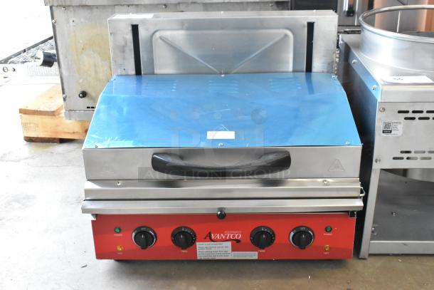 Brand new Avantco 177SAL23M 23" stainless steel electric salamander, 208/240V, 1 phase, minor scratches visible.