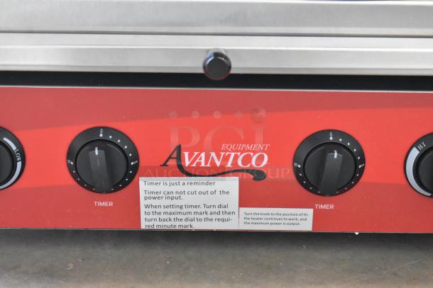BRAND NEW Avantco 177SAL23M Salamander, 23" stainless steel, electric, 208/240V, control knobs, branding visible.