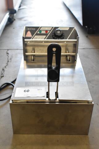 Zokop EH81 stainless steel countertop electric fryer with metal fry basket, lid, and controls. Appears in good condition.