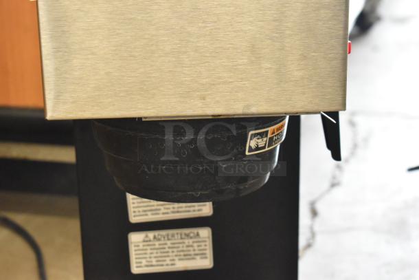 2023 Bunn VPR stainless steel commercial coffee machine, 2 burners. Features visible warning labels. 120V, 1 phase.
