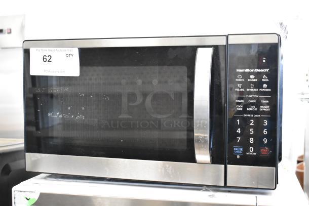 Hamilton Beach HB4302797514-01 countertop microwave oven with digital control panel and stainless steel finish. 120 Volts, 1 Phase.