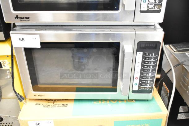 Amana RCS10TS stainless steel commercial microwave oven, digital controls, 120 volts, good condition, countertop model.