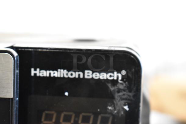 Hamilton Beach HB8436127995-01 stainless steel commercial countertop microwave oven, logo visible, 120 volts, 1 phase.