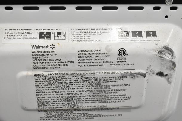 Hamilton Beach MS8436127995-01 stainless steel commercial countertop microwave. 120V, 1 phase, 700W output, UL certified.