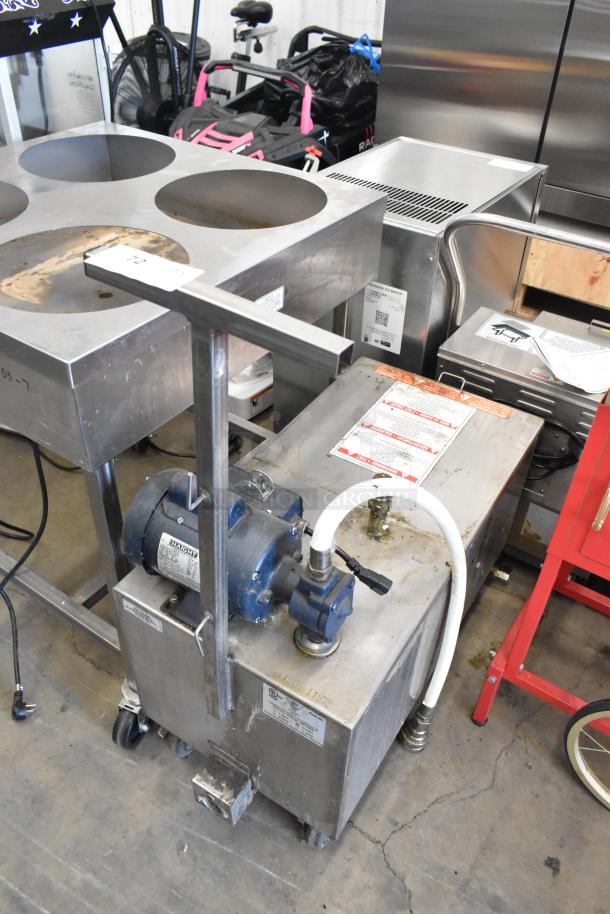 402 Metal Commercial Portable Fryer Oil Filter, model 402, 120 Volts, 1 Phase. Features include a pump and hose assembly.