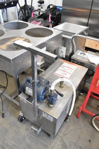 402 Metal Commercial Portable Fryer Oil Filter, model 402, 120 Volts, 1 Phase. Features include a pump and hose assembly.