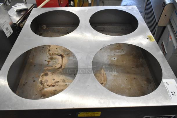 2023 Belshaw H&I-4 stainless steel glazing station, commercial casters, used condition, 208-240V, 1 phase, visible wear.