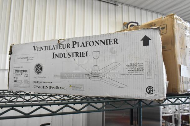 Brand new Canarm CP56D11N 56" industrial ceiling fan in damaged box. Features high performance and energy efficiency.