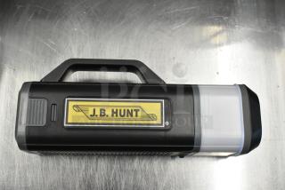 Box of 20 JB Hunt black flashlights, brand new with minor scratches. Features handle and J.B. Hunt logo on body.