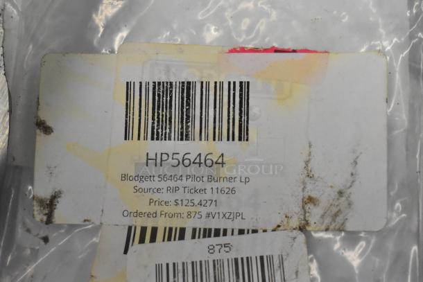 Blodgett 56464 Pilot Burner Lp, new in packaging, with visible barcode and label showing source, price, and order info.