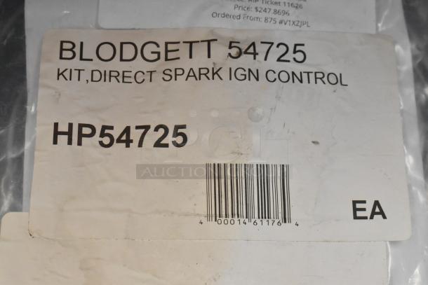 Blodgett 54725 Spark Ignition Control Kit label; includes barcode and part number, new condition.