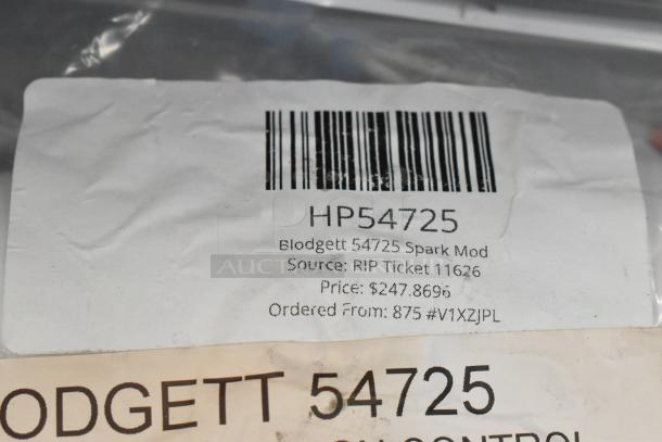 Blodgett 54725 Spark Mod with barcode and price label, new condition. Includes pilot burner and door handle parts.