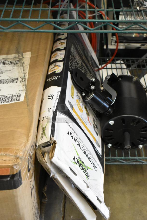 Regency 36" Mobile Gas Connector Hose Kit, new, box dented, includes 2 elbows, full port valve, restraining device, quick disconnect.