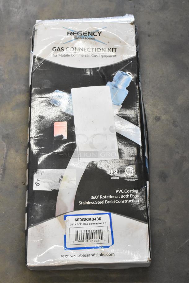 Regency 36" Mobile Gas Connector Hose Kit, brand new, minor box wear, includes 2 elbows, valve, restraining device, quick disconnect.