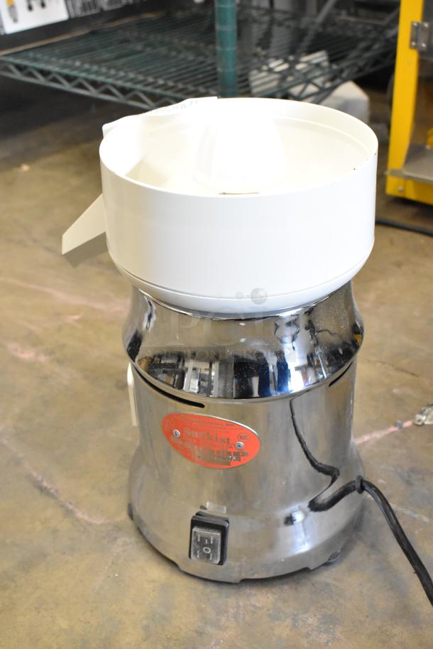 Brand new Sunkist 8-R metal countertop citrus juicer, 115 volts, 1 phase, with visible label indicating model and specs.