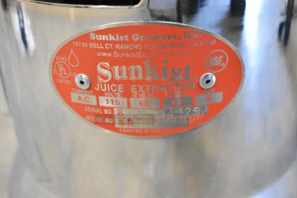 Brand new Sunkist 8-R metal countertop citrus juicer with slight scratches. 115 volts, 1 phase, NSF certified.