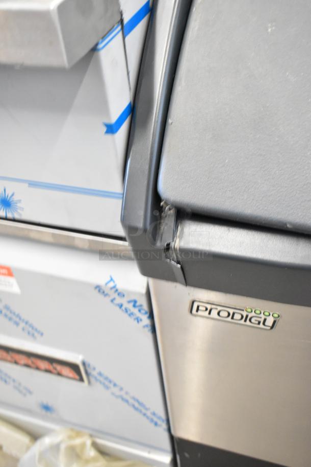 Scotsman Prodigy CU1526SA-1A ice machine, stainless steel, undercounter, visible edge wear, 115 volts, 1 phase.