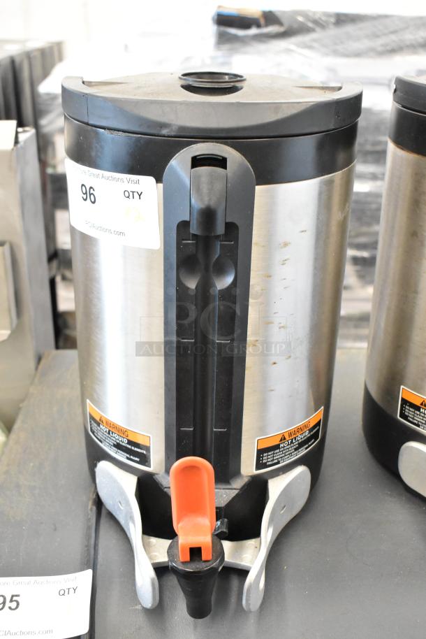 Bunn SH SERVER stainless steel coffee server, model SH, with spigot; auction tag indicates two units; some surface wear.