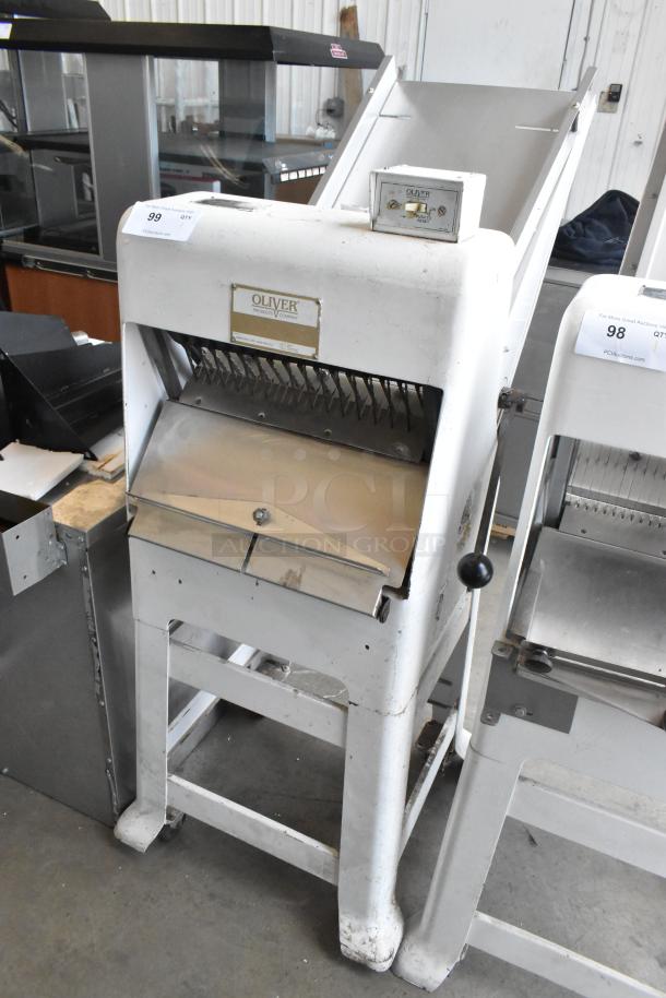 Oliver 797-32 metal commercial bread loaf slicer. Features include sturdy construction and visible brand label. 115V, 1 phase.