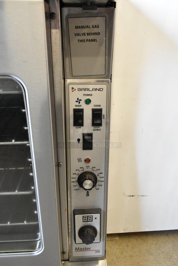Garland MCO-GS-10S convection oven panel, stainless steel, thermostatic controls, natural gas, 60,000 BTU capacity.
