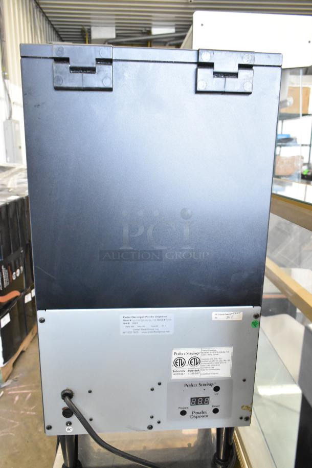 United Food Group metal cappuccino dispenser, model UV-PSPD-5-AV-BL-T-B. Features 120V power, ETL certified, program display.
