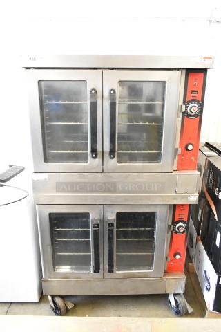 2 Vulcan VC4GD Stainless Steel Commercial Gas Powered Full Size Convection Oven w/ View Through Doors, Metal Oven Racks and Thermostatic Controls on Commercial Casters. 2 Times Your Bid! - Item #1209197