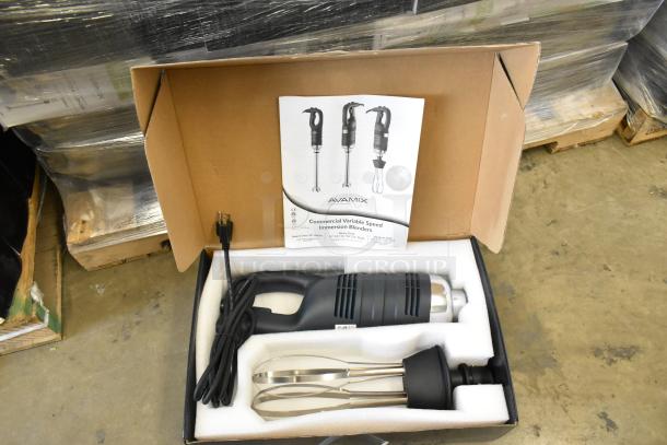 Brand new AvaMix 928IBHDW10 immersion blender with 10" whisk. Heavy-duty, variable speed, 1 1/4 hp, 120V. Includes manual.
