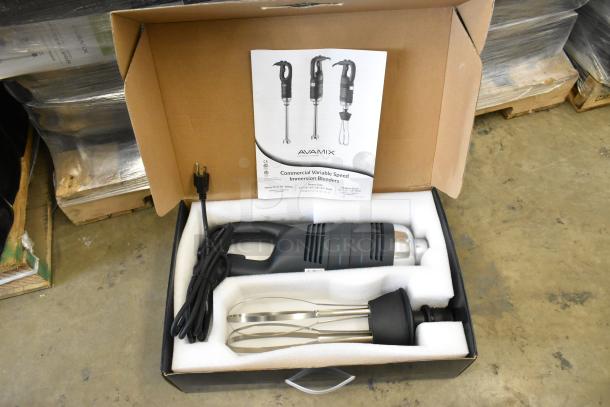Brand new AvaMix 928IBHDW10 heavy-duty immersion blender with 10" whisk, 1 1/4 hp, in original packaging.