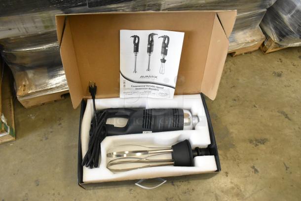 Brand new AvaMix 928IBHDW10 immersion blender, 10" whisk, 1 1/4 hp, 120V, in packaging with manual.