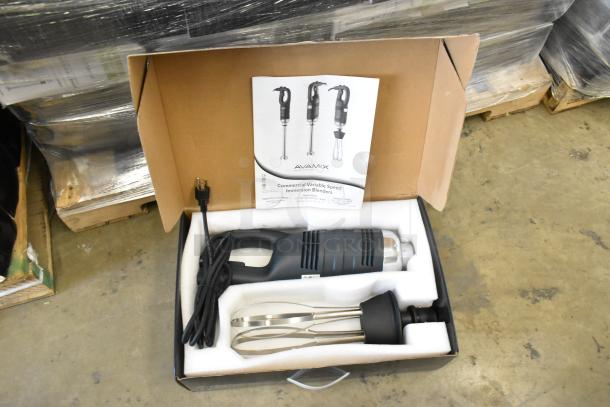 BRAND NEW AvaMix 928IBHDW10 immersion blender with 10" whisk, 1 1/4 hp, 120V. Heavy-duty, variable speed, in box.