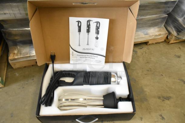 AvaMix 928IBHDW10 heavy-duty immersion blender with 10" whisk in box, brand new, 1 1/4 hp, 120V, variable speed.