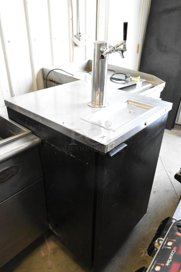 Micro Matic MDD-23 kegerator on casters, 115V, stainless steel top, single tap, commercial use, visible wear, model label shown.