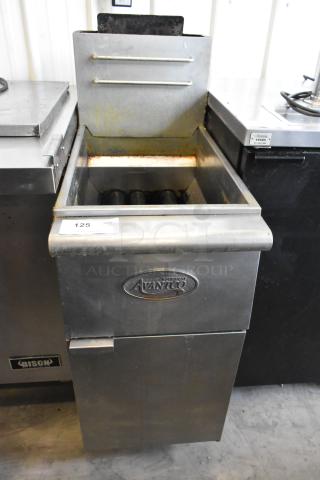 Avantco FF300-N Stainless Steel Commercial Floor Style Natural Gas Powered Deep Fat Fryer. 90,000 BTU. - Item #1209219