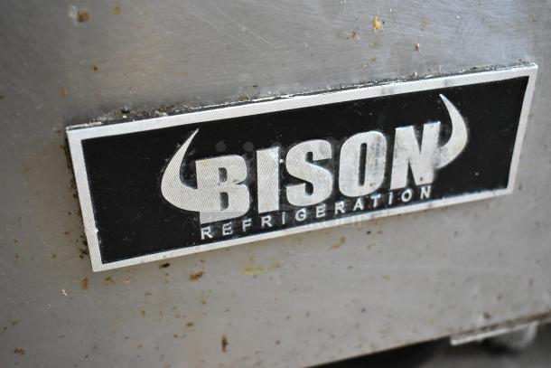 Bison MSF8308 Stainless Steel Prep Table, Bain Marie, on commercial casters, 115 volts, 1 phase, with visible brand logo.