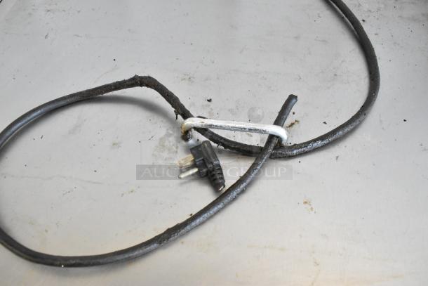 Bison MSF8308 stainless steel commercial prep table, bain marie model, showing worn power cord with three-prong plug, 115V, 1 phase.