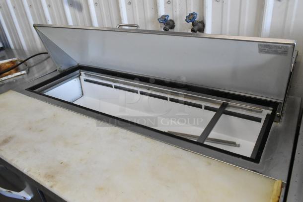 Ikon KSP48 stainless steel sandwich salad prep table, bain marie mega top, on commercial casters. 115V, 1 phase.