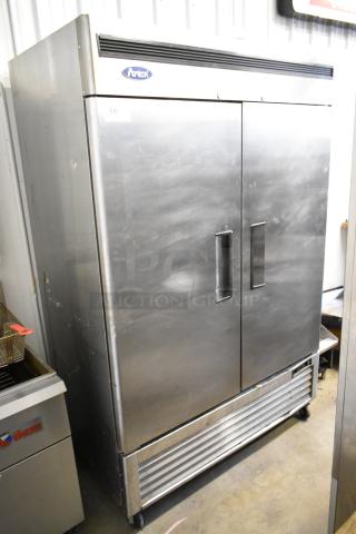 2020 Atosa MBF8503GR Stainless Steel Commercial 2 Door Reach In Freezer w/ Poly Coated Racks and Metal Pan Rack on Commercial Casters. 115 Volts, 1 Phase. - Item #1209229