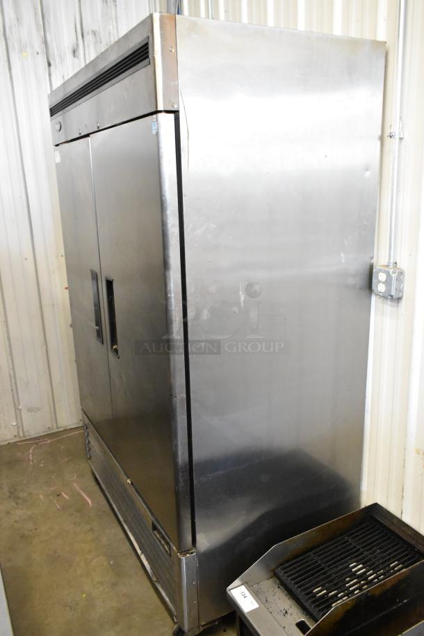 2020 Atosa MBF8503GR stainless steel commercial 2-door reach-in freezer with poly-coated racks, metal pan rack, on casters.