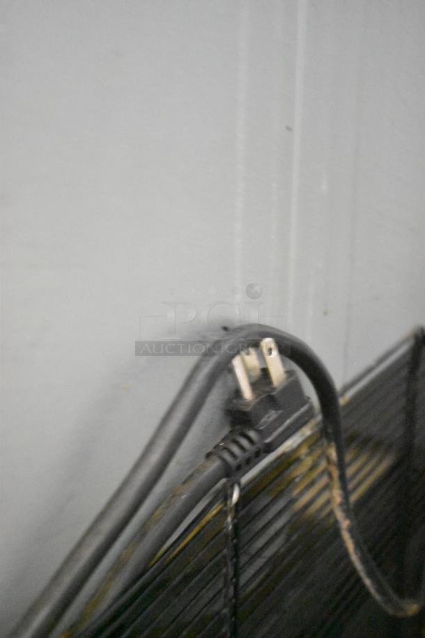 2020 Atosa MBF8503GR commercial freezer plug and cord detail; stainless steel, 115V, on casters.