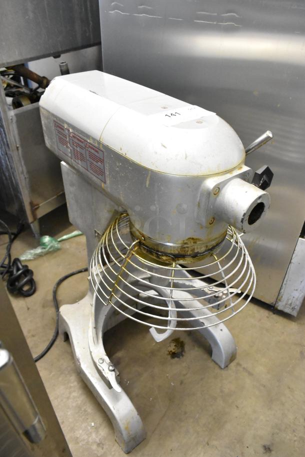Presto PM-20 metal commercial countertop 20-quart planetary dough mixer with bowl guard, visible wear, 115 volts, 1 phase.