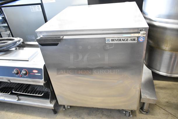 Beverage Air UCF27A-23 stainless steel undercounter freezer on casters, single door, 115V, 1 phase, commercial-grade.