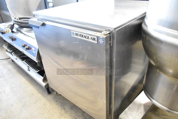 Beverage Air UCF27A-23 stainless steel undercounter freezer, single door, on casters, 115V, commercial use.