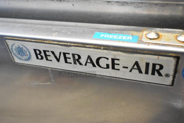 Beverage Air UCF27A-23 stainless steel commercial undercounter freezer, featuring a single door and commercial casters. 115 volts, 1 phase.