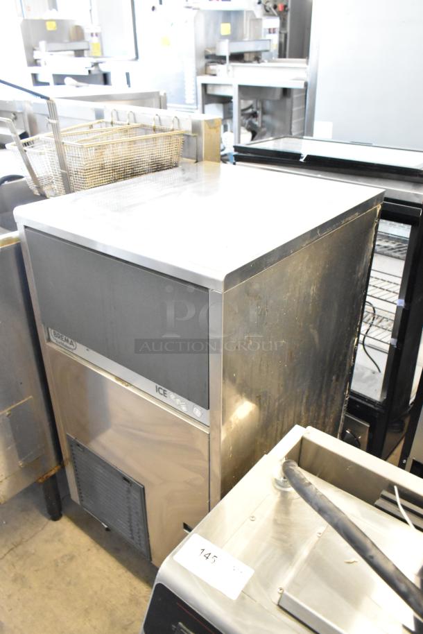 Brema CB 425A USA stainless steel ice machine, 115V, 1 phase, commercial use, visible logos, good condition.