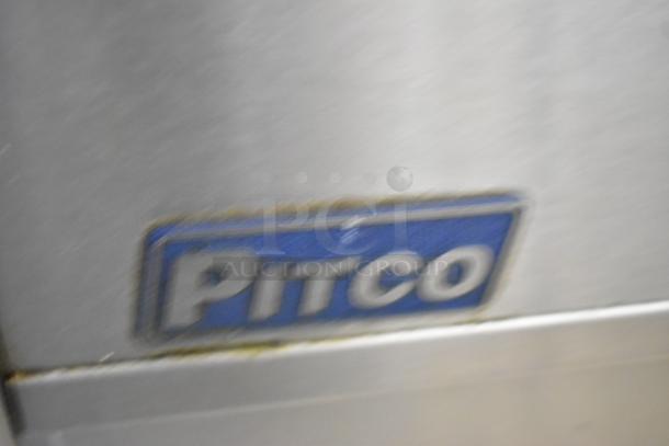 2018 Pitco Frialator SE14 stainless steel electric fryer with 2 baskets, 208V, 3 phase, floor style, features Pitco label.