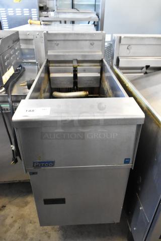 2018 Pitco Frialator SE14 stainless steel electric fryer, floor style, 208V, 3-phase, commercial use, fair condition.