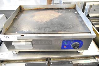 Stainless steel electric flat top griddle, 110V, 1-phase, used condition, visible control panel, lot tag 149.